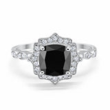 Halo Engagement Ring Cushion Simulated Cubic Zirconia 925 Sterling Silver