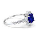 Halo Engagement Ring Cushion Simulated Cubic Zirconia 925 Sterling Silver