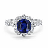 Halo Engagement Ring Cushion Simulated Cubic Zirconia 925 Sterling Silver