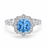 Halo Engagement Ring Cushion Simulated Cubic Zirconia 925 Sterling Silver