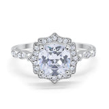 Halo Engagement Ring Cushion Simulated Cubic Zirconia 925 Sterling Silver