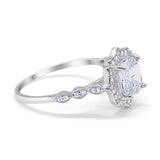 Halo Engagement Ring Cushion Simulated Cubic Zirconia 925 Sterling Silver