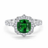 Halo Engagement Ring Cushion Simulated Cubic Zirconia 925 Sterling Silver