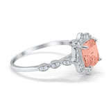 Halo Engagement Ring Cushion Simulated Cubic Zirconia 925 Sterling Silver