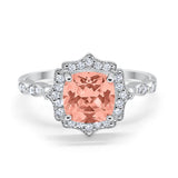 Halo Engagement Ring Cushion Simulated Cubic Zirconia 925 Sterling Silver