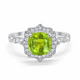 Halo Engagement Ring Cushion Simulated Cubic Zirconia 925 Sterling Silver