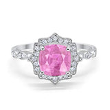 Halo Engagement Ring Cushion Simulated Cubic Zirconia 925 Sterling Silver