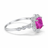 Halo Engagement Ring Cushion Simulated Cubic Zirconia 925 Sterling Silver