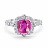Halo Engagement Ring Cushion Simulated Cubic Zirconia 925 Sterling Silver
