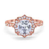 Halo Engagement Ring Cushion Simulated Cubic Zirconia 925 Sterling Silver