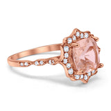 Halo Engagement Ring Cushion Simulated Cubic Zirconia 925 Sterling Silver