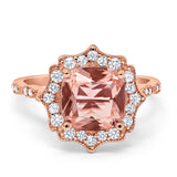 Halo Engagement Ring Cushion Simulated Cubic Zirconia 925 Sterling Silver