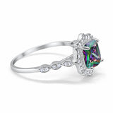 Halo Engagement Ring Cushion Simulated Cubic Zirconia 925 Sterling Silver