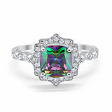 Halo Engagement Ring Cushion Simulated Cubic Zirconia 925 Sterling Silver