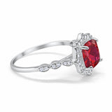 Halo Engagement Ring Cushion Simulated Cubic Zirconia 925 Sterling Silver