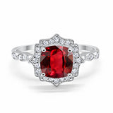 Halo Engagement Ring Cushion Simulated Cubic Zirconia 925 Sterling Silver