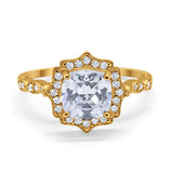 Halo Engagement Ring Cushion Simulated Cubic Zirconia 925 Sterling Silver