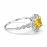 Halo Engagement Ring Cushion Simulated Cubic Zirconia 925 Sterling Silver