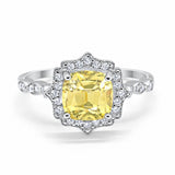 Halo Engagement Ring Cushion Simulated Cubic Zirconia 925 Sterling Silver