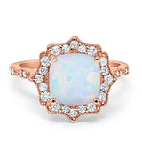 Halo Engagement Ring Cushion Simulated Cubic Zirconia 925 Sterling Silver