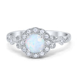 Halo Fancy Wedding Engagement Ring Round Simulated Stone Art Deco 925 Sterling Silver Choose Color