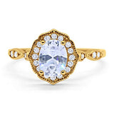 Art Deco Antique Style Wedding Ring Oval Simulated Cubic Zirconia 925 Sterling Silver