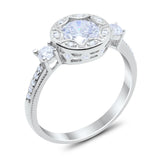 Vintage Antique Style Art Deco Bezel Halo Engagement Ring Round Cubic Zirconia 925 Sterling Silver Choose Color