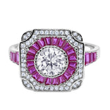 Art Deco Wedding Engagement Antique Style Ring Baguette Round Cubic Zirconia 925 Sterling Silver
