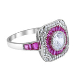 Art Deco Wedding Engagement Antique Style Ring Baguette Round Cubic Zirconia 925 Sterling Silver