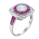 Art Deco Wedding Engagement Antique Style Ring Baguette Round Cubic Zirconia 925 Sterling Silver
