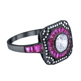 Art Deco Wedding Engagement Antique Style Ring Baguette Round Cubic Zirconia 925 Sterling Silver