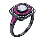 Art Deco Wedding Engagement Antique Style Ring Baguette Round Cubic Zirconia 925 Sterling Silver