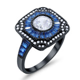 Art Deco Wedding Engagement Antique Style Ring Baguette Round Cubic Zirconia 925 Sterling Silver
