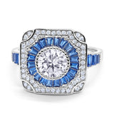 Art Deco Wedding Engagement Antique Style Ring Baguette Round Cubic Zirconia 925 Sterling Silver