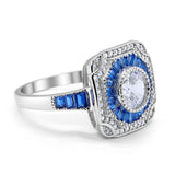 Art Deco Wedding Engagement Antique Style Ring Baguette Round Cubic Zirconia 925 Sterling Silver