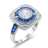 Art Deco Wedding Engagement Antique Style Ring Baguette Round Cubic Zirconia 925 Sterling Silver