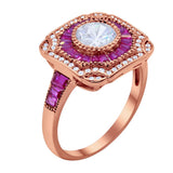 Art Deco Wedding Engagement Antique Style Ring Baguette Round Cubic Zirconia 925 Sterling Silver