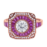 Art Deco Wedding Engagement Antique Style Ring Baguette Round Cubic Zirconia 925 Sterling Silver