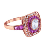 Art Deco Wedding Engagement Antique Style Ring Baguette Round Cubic Zirconia 925 Sterling Silver