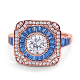 Art Deco Wedding Engagement Antique Style Ring Baguette Round Cubic Zirconia 925 Sterling Silver