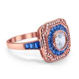 Art Deco Wedding Engagement Antique Style Ring Baguette Round Cubic Zirconia 925 Sterling Silver