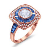 Art Deco Wedding Engagement Antique Style Ring Baguette Round Cubic Zirconia 925 Sterling Silver