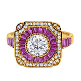 Art Deco Wedding Engagement Antique Style Ring Baguette Round Cubic Zirconia 925 Sterling Silver