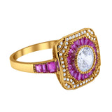 Art Deco Wedding Engagement Antique Style Ring Baguette Round Cubic Zirconia 925 Sterling Silver