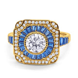 Art Deco Wedding Engagement Antique Style Ring Baguette Round Cubic Zirconia 925 Sterling Silver