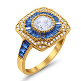 Art Deco Wedding Engagement Antique Style Ring Baguette Round Cubic Zirconia 925 Sterling Silver