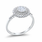 Halo Engagement Ring Bezel Art Deco Round Cubic Zirconia 925 Sterling Silver