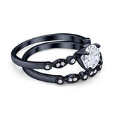 Art Deco Piece Engagement Ring Round Cubic Zirconia 925 Sterling Silver
