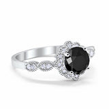 Halo Floral Wedding Ring Round Simulated Cubic Zirconia 925 Sterling Silver