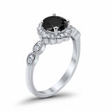 Halo Floral Wedding Ring Round Simulated Cubic Zirconia 925 Sterling Silver